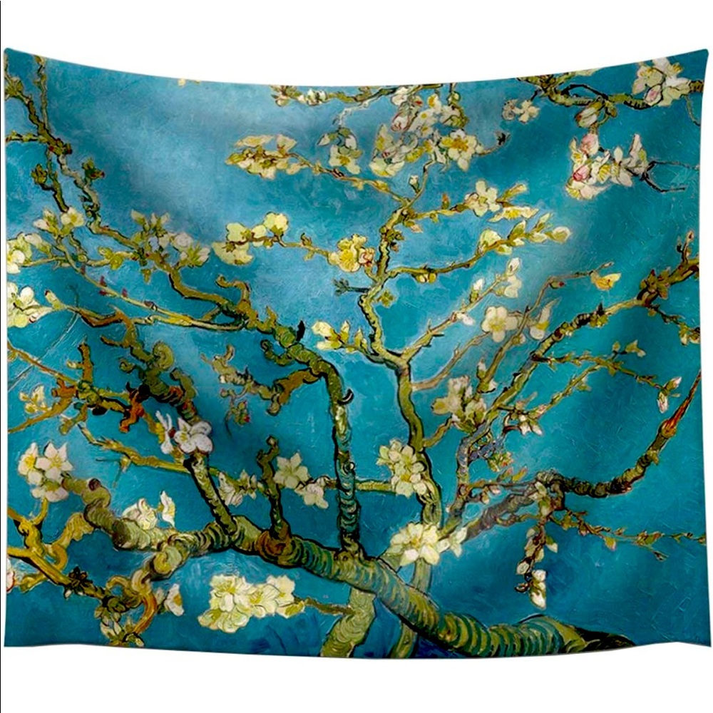 Almond Blossom Van Gogh Tapestry Flowers White Blue Vines Wall Decor Hanging